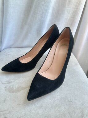 J.Crew Colette Suede Pumps Black Pointed Toe Heels Size 9 Made in Italy